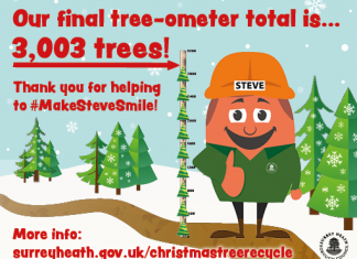 Record total of more than 3,000 Christmas trees recycled in Surrey Heath